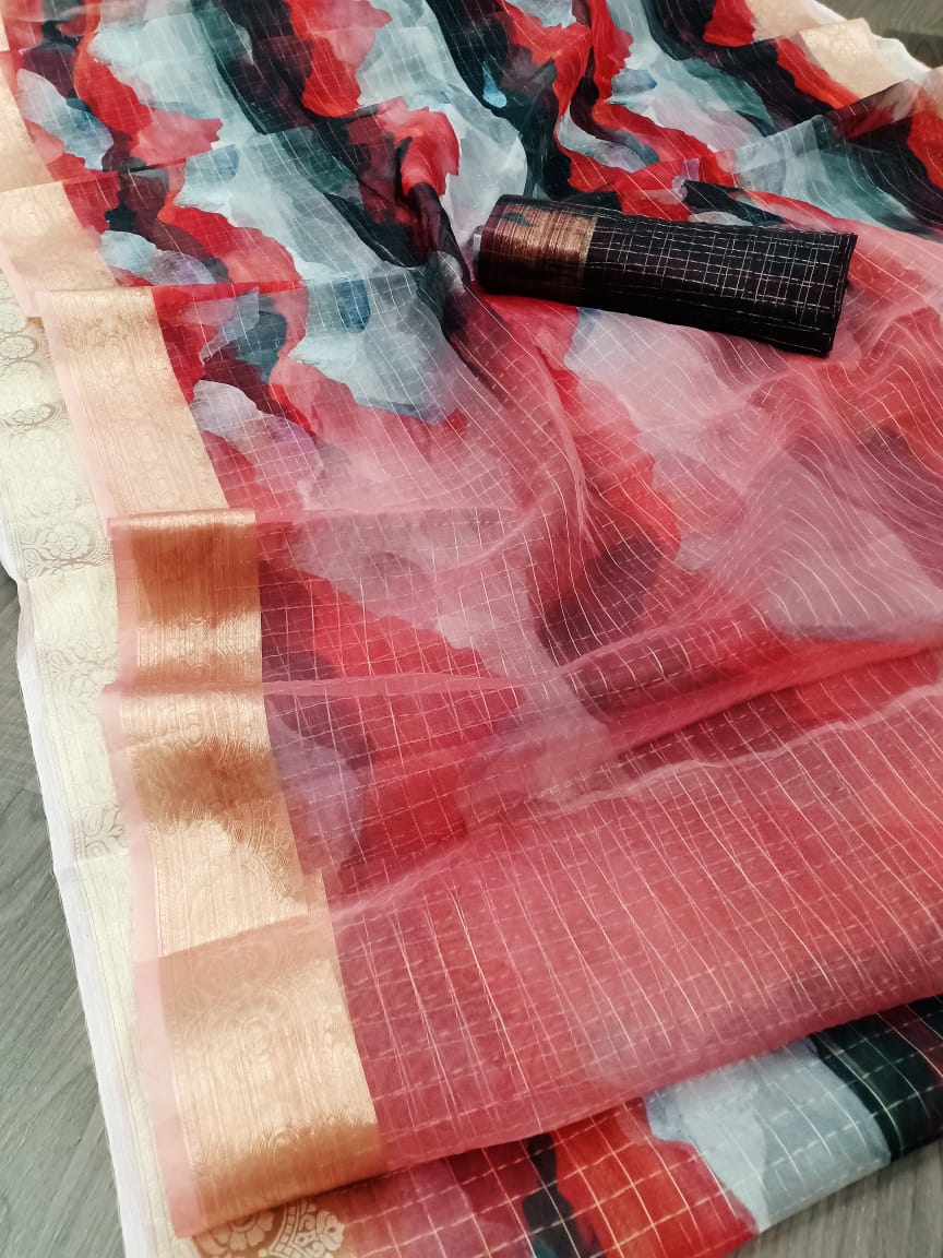 Vastra  Latest Fancy Designer Party Regular Wear Organza Digital Print Saree Collection